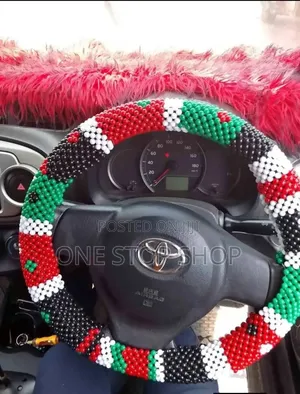 Hand Made Beaded Steering Cover With Kenya National Colors Pattern