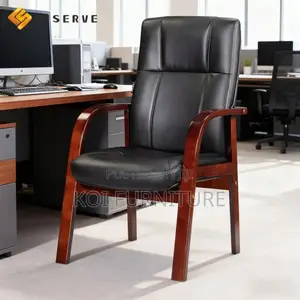 Office Chair : Black Leather Executive Wooden Office Chair