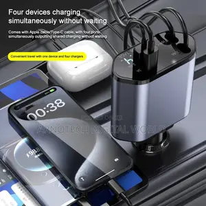 Retractable Car Charger 120w 4in1 Fast Charging Charger