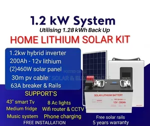Home 1.2kw Inverter - 200ah Lithium Battery - (2)460w Solar Package
