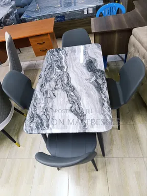 Now Available! Dining Set With Marble Top Table + 4 Leather Chairs.