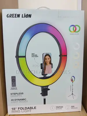 Green Lion 18" Foldable RGB Ring Light With Adjustable Tripod Stand.