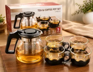 5 in 1 Heat Resistant Borosilicate Glass Tea Pot