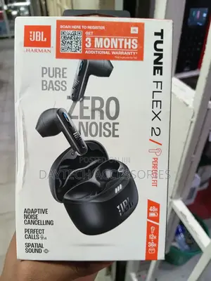 JBL Tune Flex 2 Wireless Earbuds in a Black Charging Case.
