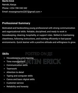 Cleaner CV Vaccancy