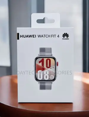 This Is a Huawei Watch Fit 4 Smartwatch With a Grey Nylon Strap.
