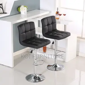 Bar Stool : Modern Black Bar Stools -Quilted Synthetic Leather Seats