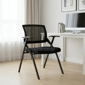 Office Chair:Foldable Mesh Training Chair-Black Cushioned Seat Arms