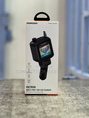 Porodo Voltrush Multi-Port Usb Car Charger With TFT Display Cable