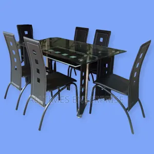 Executive 6 Sitter Glass Dinning Table With Leather Seat