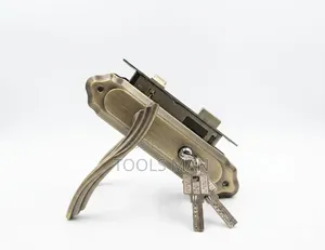 Premium Antique Brass Door Handle Lock Set With 3 Keys