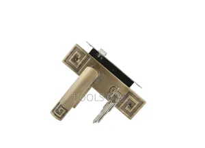 Antique Brass Greek Key Door Handle Lock Set With Keys.
