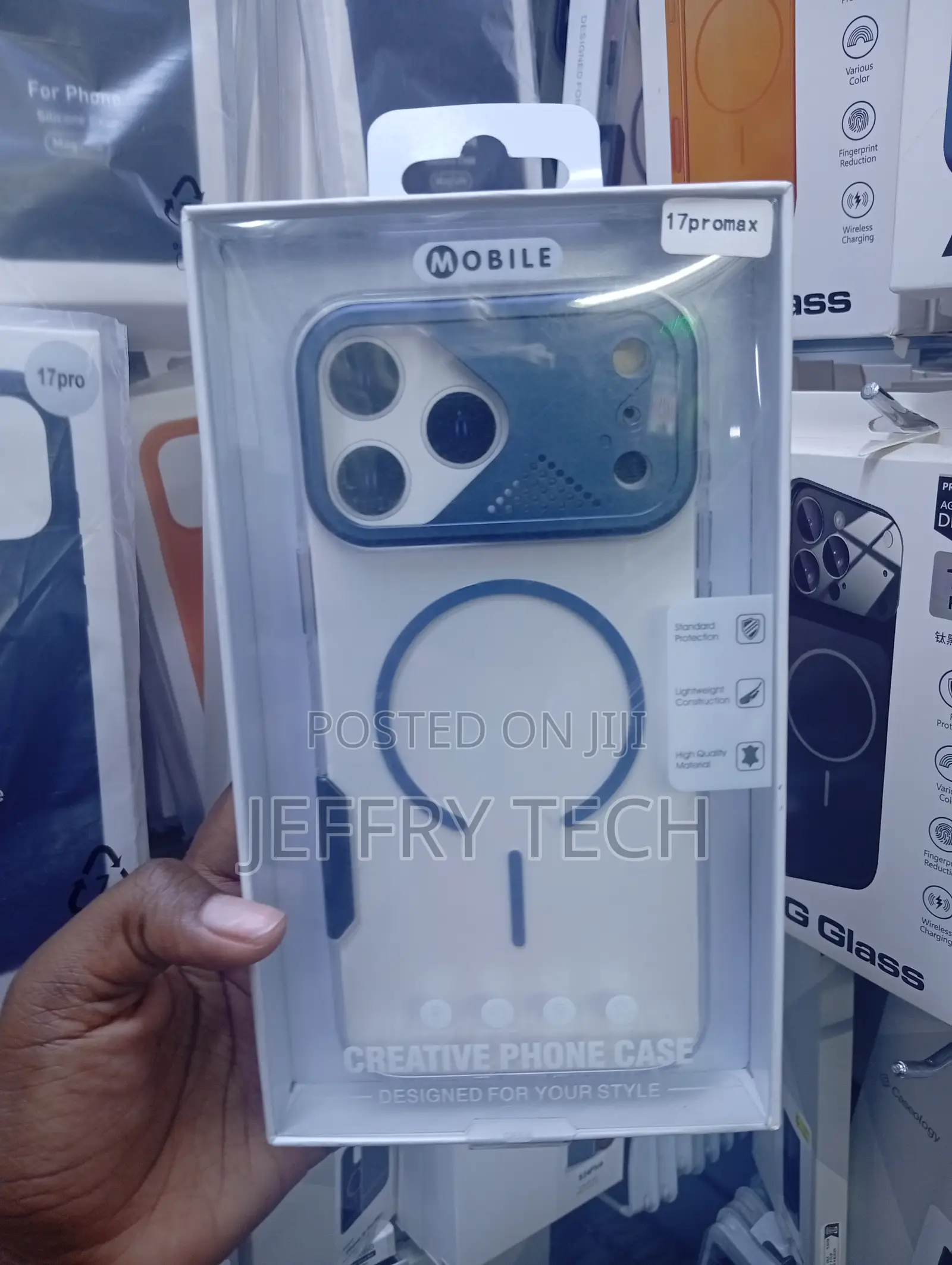 iPhone 17 Pro Max With a Clear Back and Blue Camera Frame.