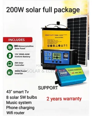 200w Solar - 100ah Heavy Duty Gel Battery - 300w Inverter Home Tv Kit