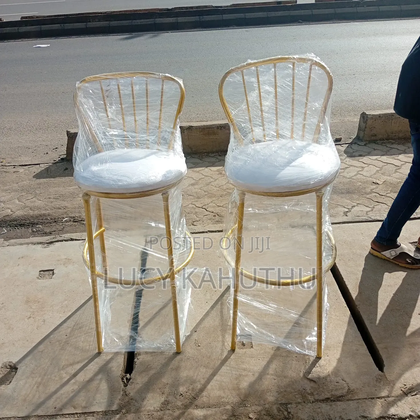 Alluring Gold and White Stools