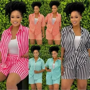 Modern Working Class Ladies Stripped Three Piece Short Suit