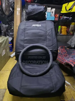 Pu Leather Black Seat Cover Witmatching Steering Wheel Water Resistant