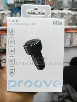 Proove Flash 60w Car Charger With Two Type-C Ports and One Usb Port.