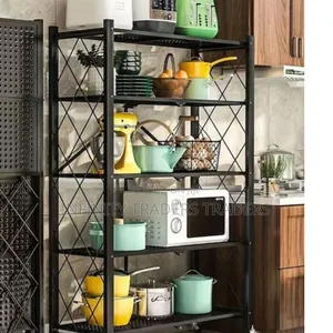 5-Tier Foldable Kitchen Rack, Typically Made of Carbon Steel
