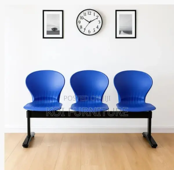 Office Bench : Black 3-Seater Reception Bench