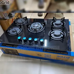 Bolesi Inbuilt 5 Burner Full Gas Tampared Glass Cooker 