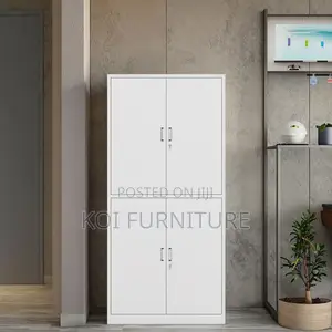 Office Cabinet:4-Locker White Steel Office Cabinet -Adjustable Shelves