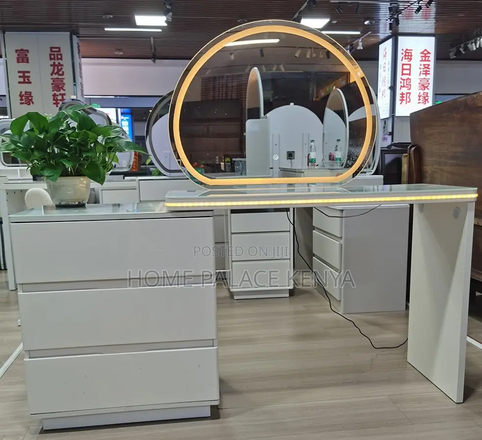 Vanity Table: Solid Wood MDF Led Makeup Dressing Table