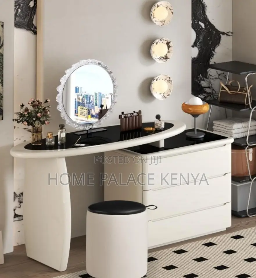 Vanity Table: Solid Wood MDF Led Makeup Dressing Table