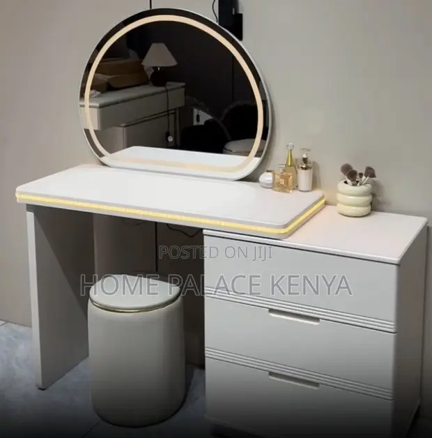Vanity Table: Solid Wood MDF Led Makeup Dressing Table