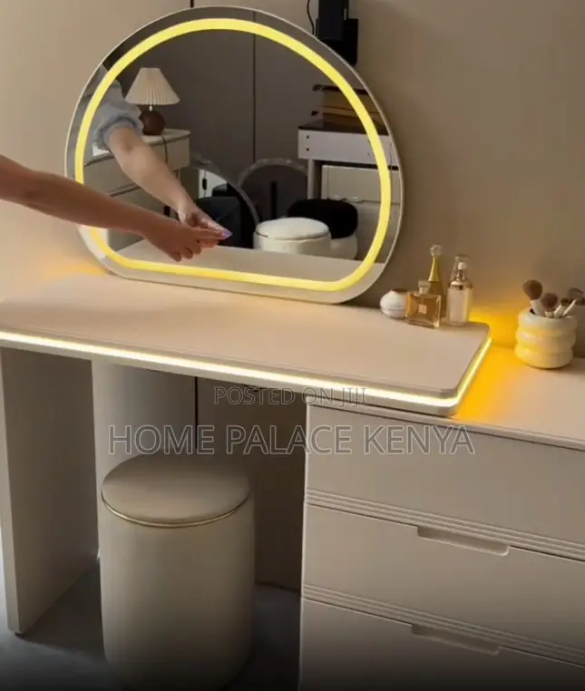 Vanity Table: Solid Wood MDF Led Makeup Dressing Table
