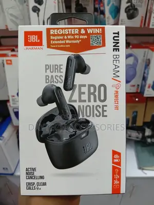 These Are Black JBL Tune Beam True Wireless Noise Cancelling Earbuds.