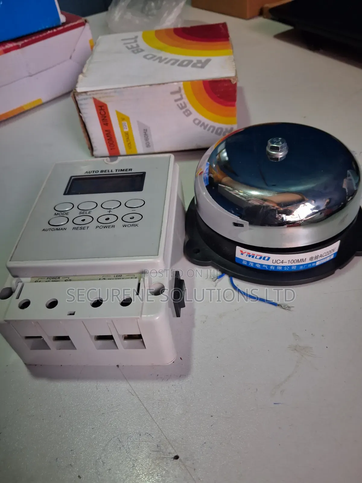 Auto Bell Timer Switch and 100mm Round Bell Silver Gong
