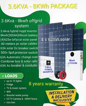3.6kva Inverter - 8kwh Lithium Battery - (4)625w Bifacial Solar Energy