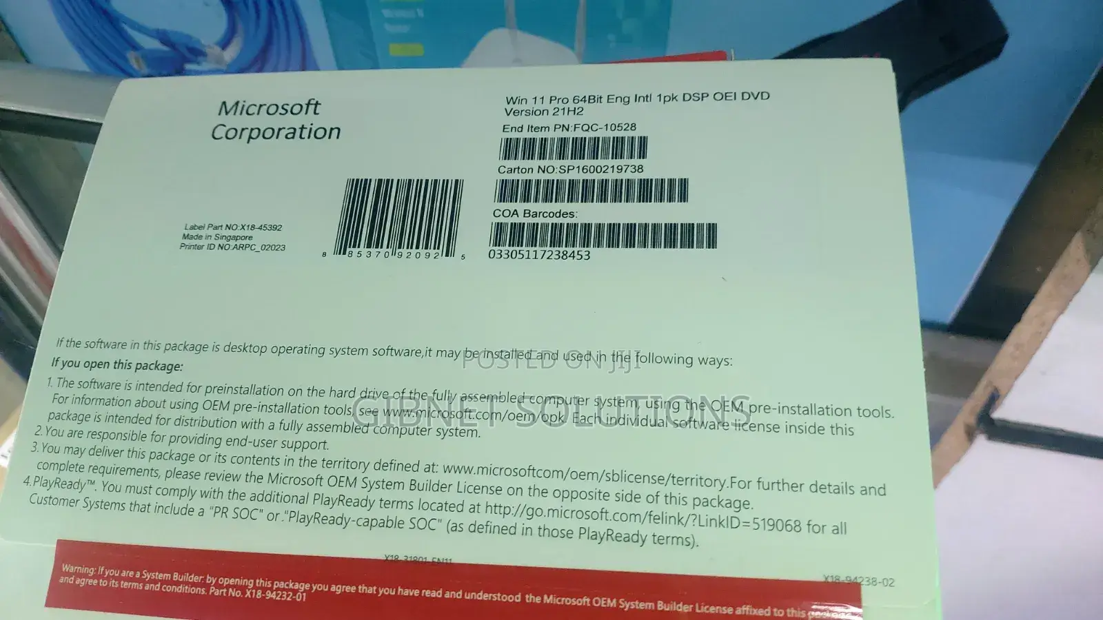 Win 11pro 64bits Eng 1pk