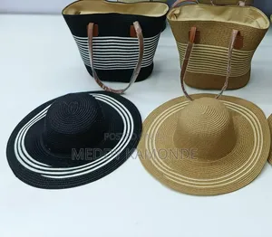 Beige Wooven Hats+Bag