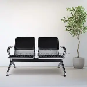Office Bench; Leather Two Seaters Bench With Metallic Frame