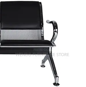 Office Bench; Leather Two Seaters Bench With Metallic Frame