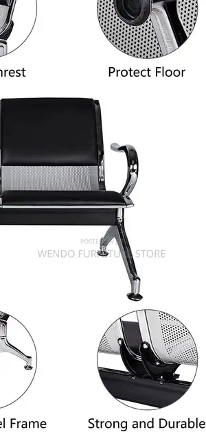 Office Bench; Leather Two Seaters Bench With Metallic Frame