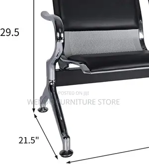 Office Bench; Leather Two Seaters Bench With Metallic Frame