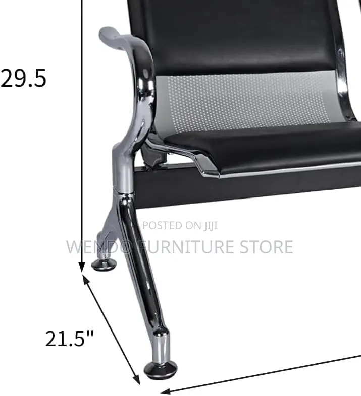 Office Bench; Leather Two Seaters Bench With Metallic Frame