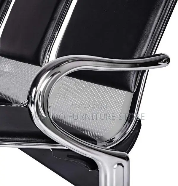 Office Bench; Leather Two Seaters Bench With Metallic Frame