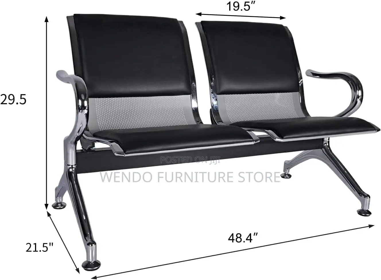 Office Bench; Leather Two Seaters Bench With Metallic Frame