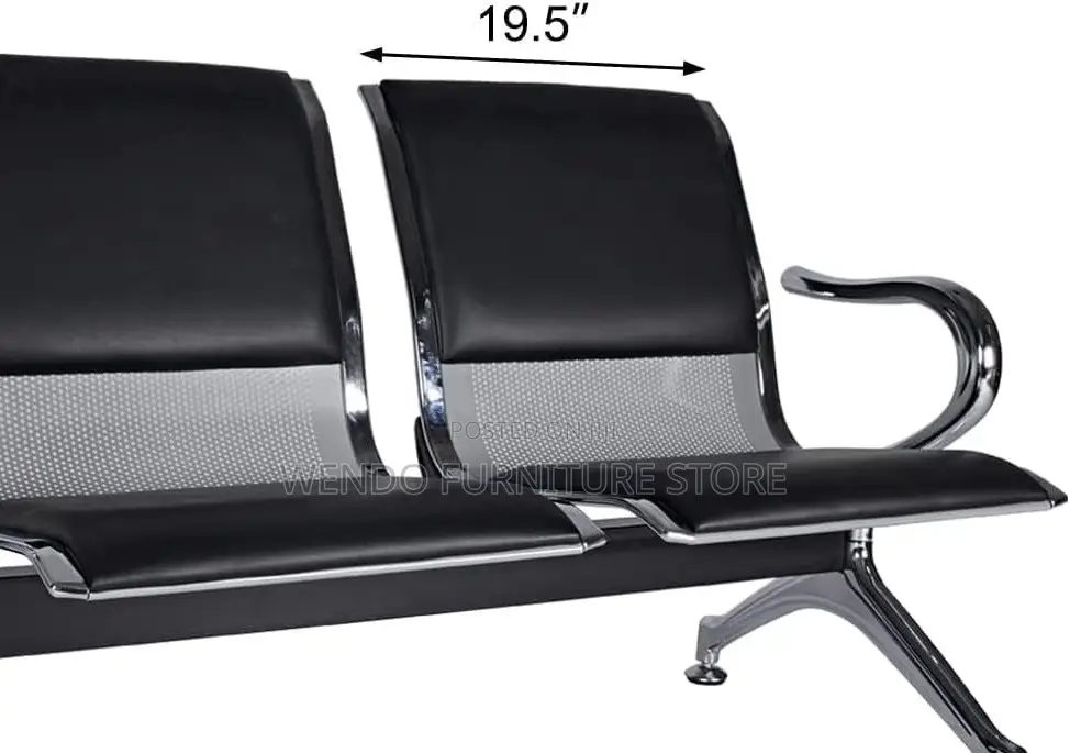 Office Bench; Leather Two Seaters Bench With Metallic Frame