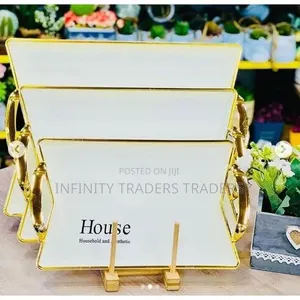 3_pieces Gold Trim Serving Tray Set
