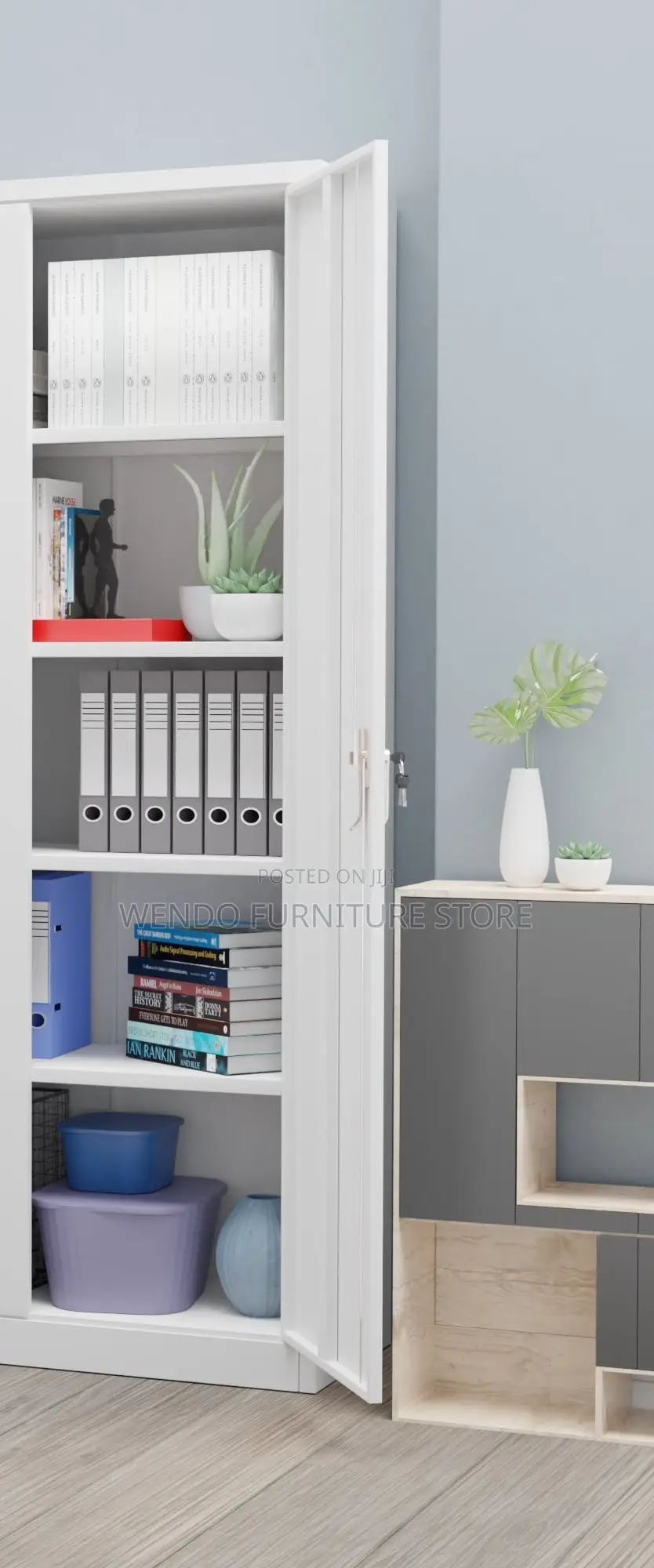 Office Cabinets; Executive Gray Display Lockable Cabinet