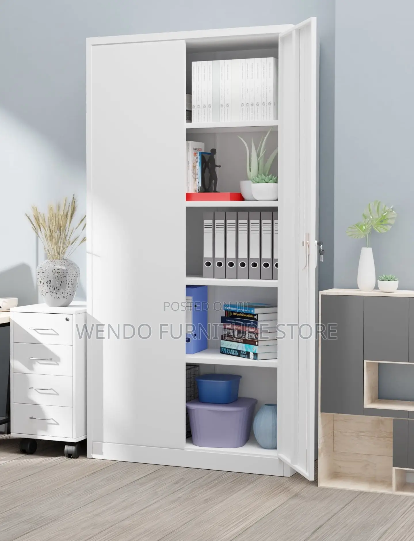 Office Cabinets; Executive Gray Display Lockable Cabinet