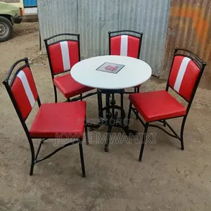 Red Restaurant Set, With a Round White Table 
