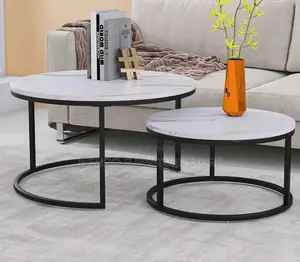 Coffee Tables; Executive Round Marble Top Quality Nesting Coffee Table