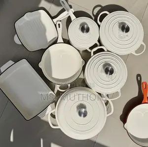  White Full Set With Silver Knobs Enameled Cast Iron