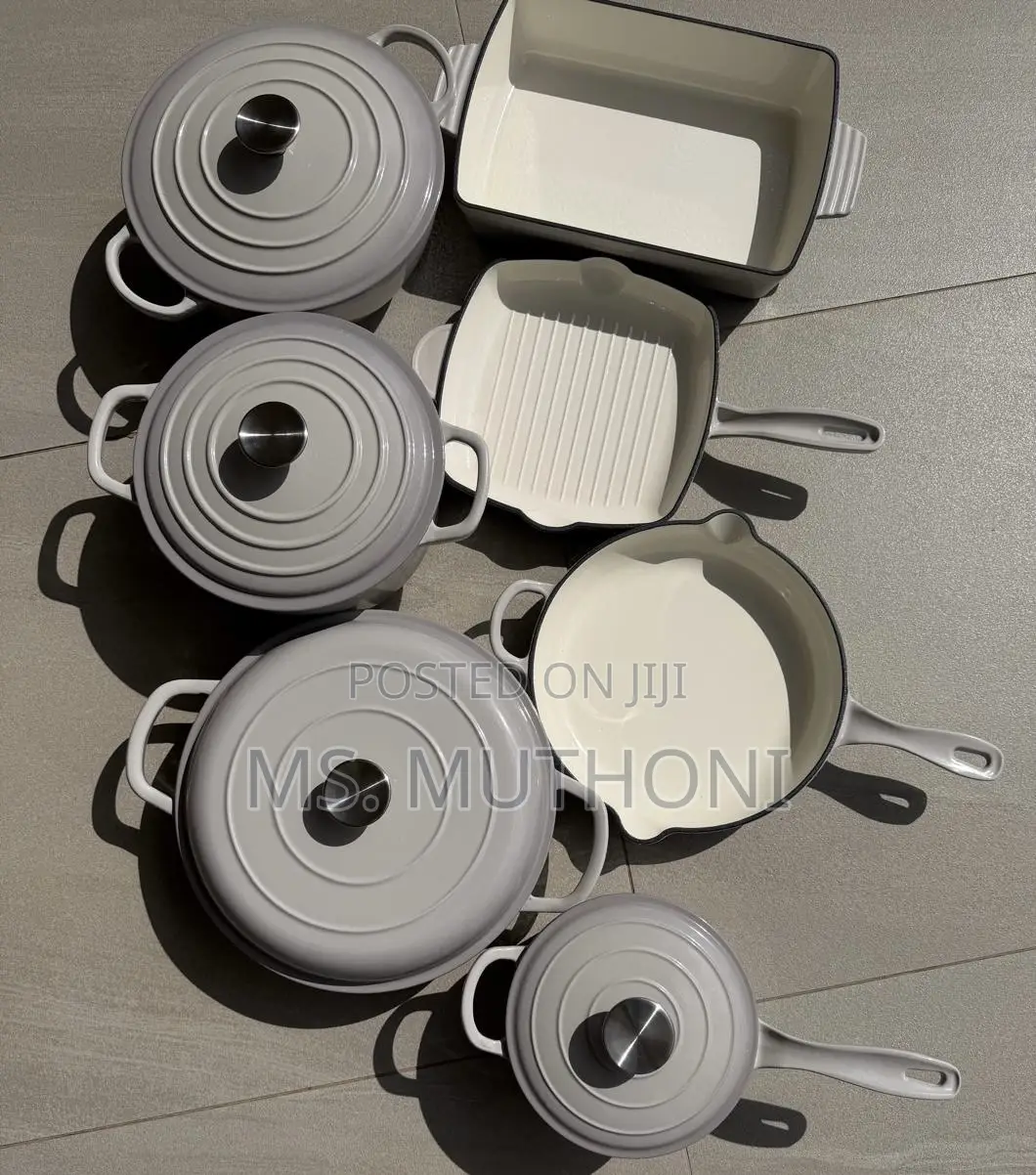 Silver Knobs Light Gray Enameled Cast Iron Cookware